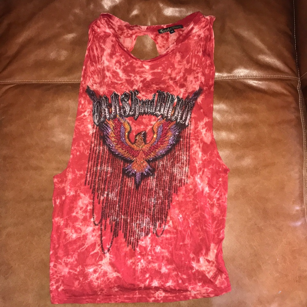 Crash and burn rhinestone detailed tank top